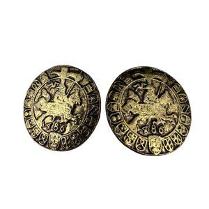 Vintage French coin theme Unknown Womens Gold Tone Metal Clip-On Earrings Round